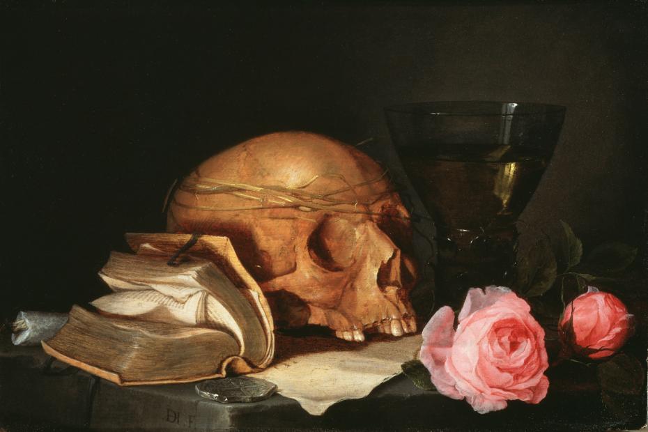 A_Vanitas_Still-Life_with_a_Skull,_a_Book_and_Roses_(Jan_Davidsz._de_Heem)_-_Nationalmuseum_-_23891